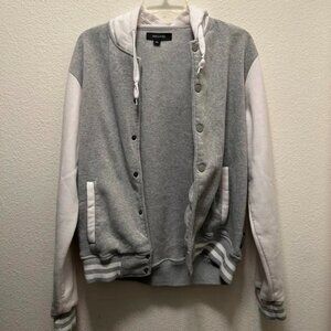 Ring of Fire Men Size Medium White and Grey Varsity Jacket - Cuffed Sleeves